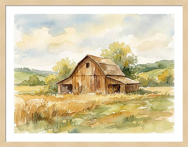 Wooden Barn In Tranquil Landscape