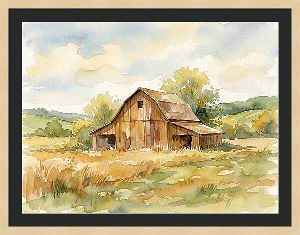 Wooden Barn In Tranquil Landscape