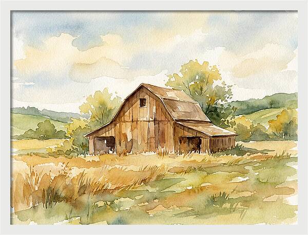 Wooden Barn In Tranquil Landscape