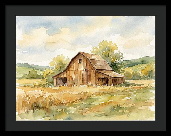 Wooden Barn In Tranquil Landscape