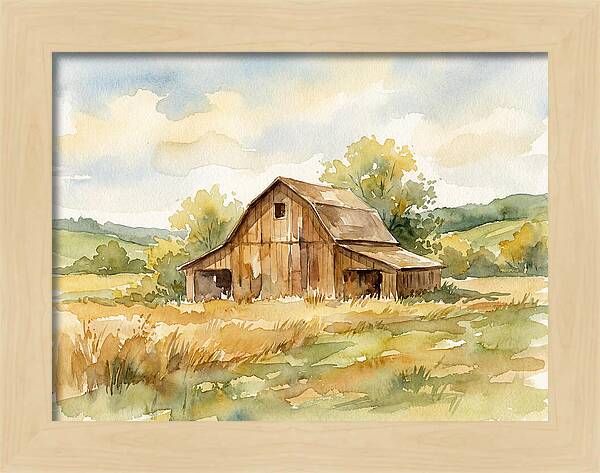 Wooden Barn In Tranquil Landscape
