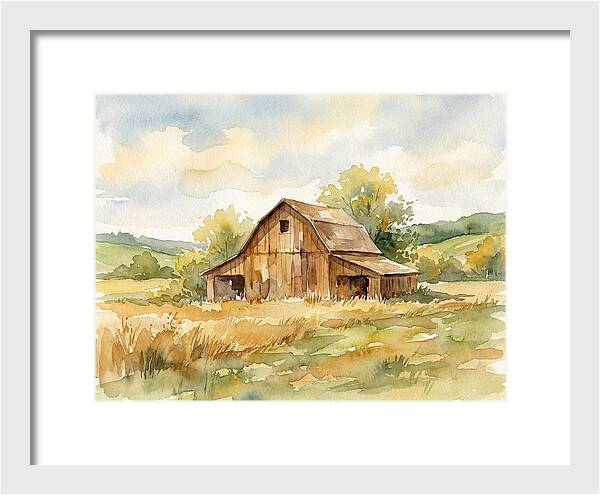 Wooden Barn In Tranquil Landscape