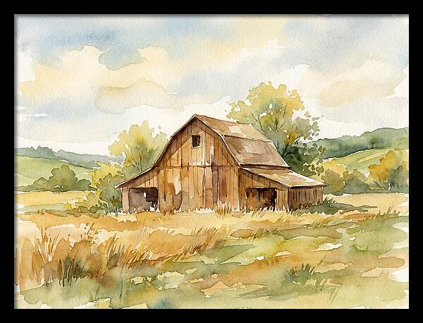 Wooden Barn In Tranquil Landscape