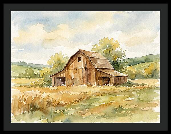Wooden Barn In Tranquil Landscape