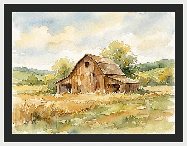 Wooden Barn In Tranquil Landscape