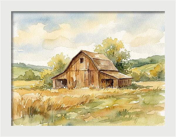 Wooden Barn In Tranquil Landscape