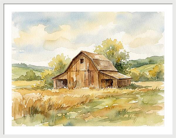Wooden Barn In Tranquil Landscape
