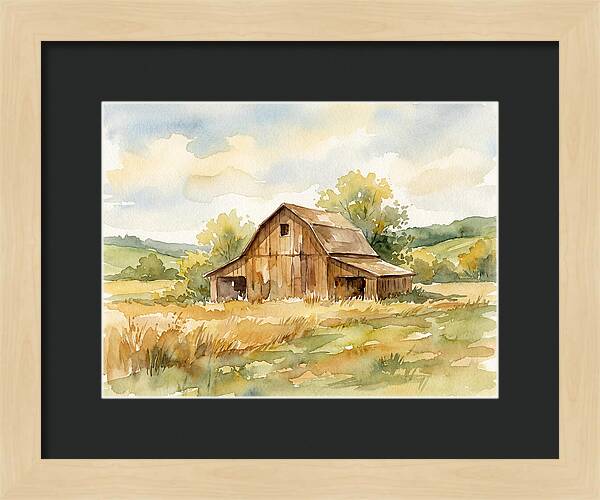 Wooden Barn In Tranquil Landscape