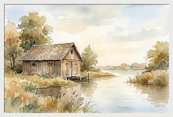 Wooden Boathouse Beside Still Water