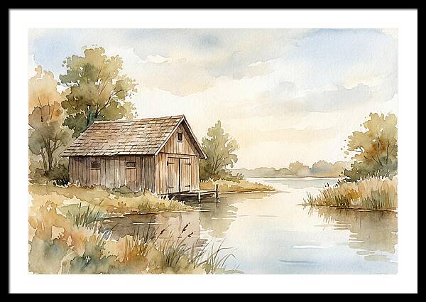 Wooden Boathouse Beside Still Water