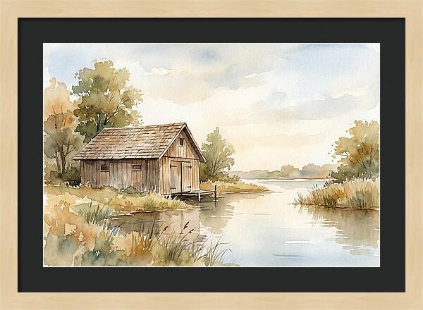 Wooden Boathouse Beside Still Water