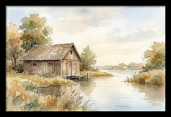 Wooden Boathouse Beside Still Water