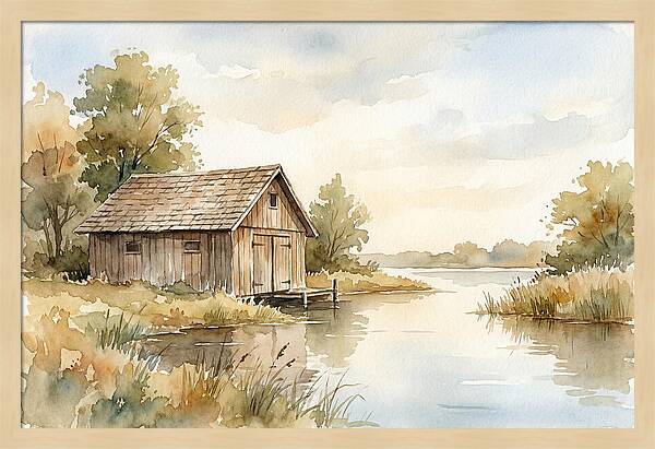 Wooden Boathouse Beside Still Water