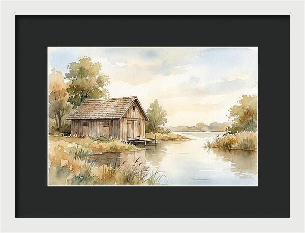 Wooden Boathouse Beside Still Water