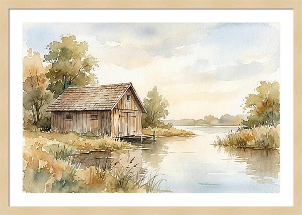 Wooden Boathouse Beside Still Water