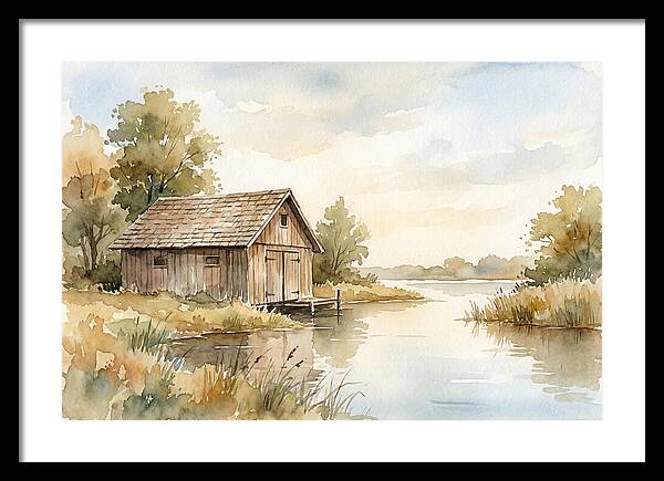 Wooden Boathouse Beside Still Water