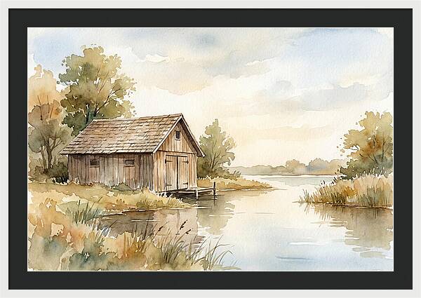 Wooden Boathouse Beside Still Water