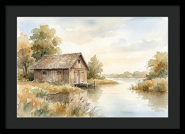 Wooden Boathouse Beside Still Water
