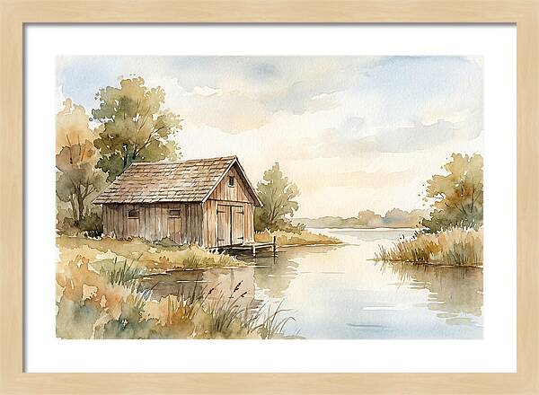 Wooden Boathouse Beside Still Water