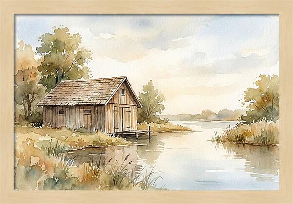 Wooden Boathouse Beside Still Water