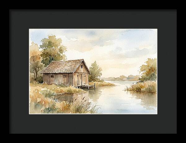 Wooden Boathouse Beside Still Water