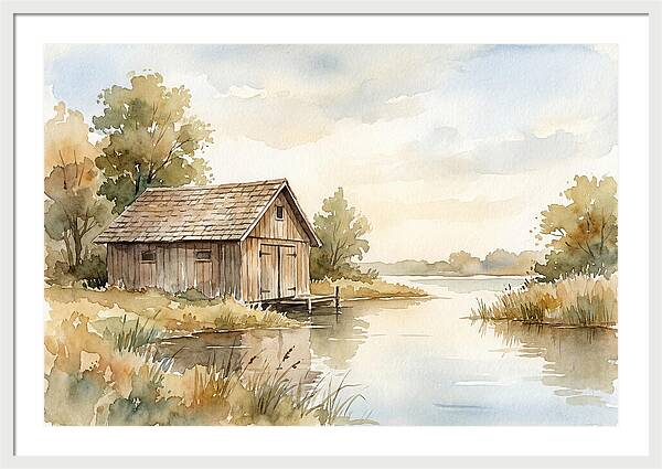 Wooden Boathouse Beside Still Water