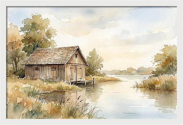 Wooden Boathouse Beside Still Water