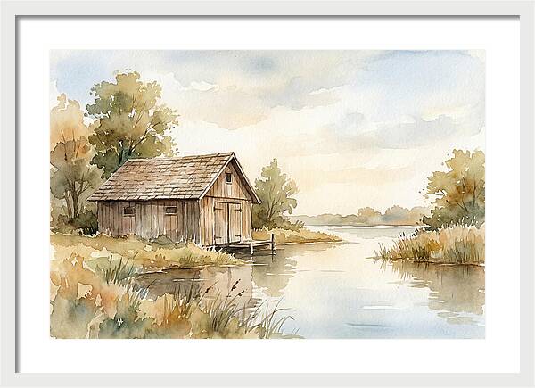 Wooden Boathouse Beside Still Water