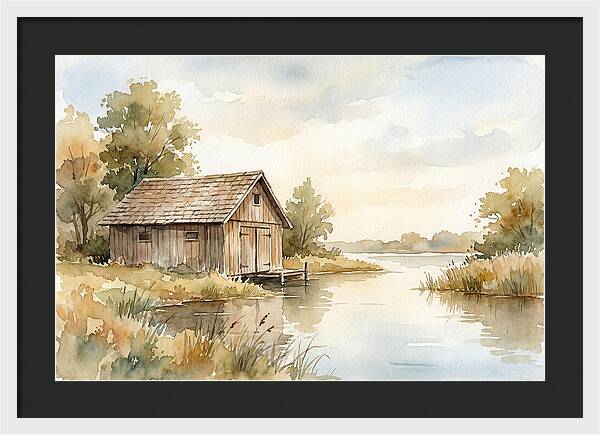 Wooden Boathouse Beside Still Water