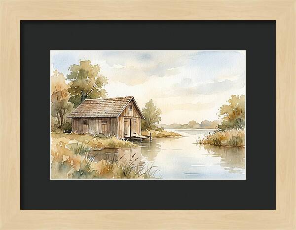 Wooden Boathouse Beside Still Water
