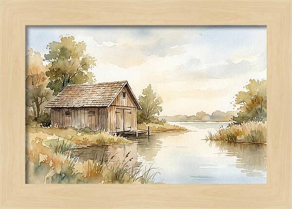 Wooden Boathouse Beside Still Water