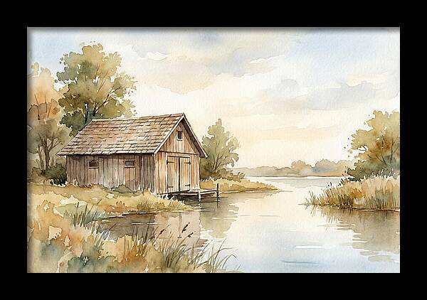 Wooden Boathouse Beside Still Water