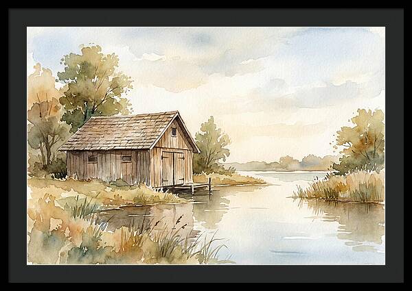 Wooden Boathouse Beside Still Water