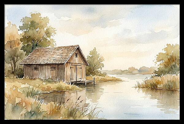 Wooden Boathouse Beside Still Water