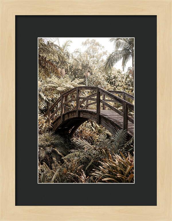 Wooden Bridge Over Lush Garden