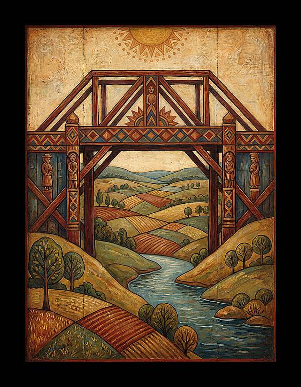 Wooden Bridge Over Serene Landscape