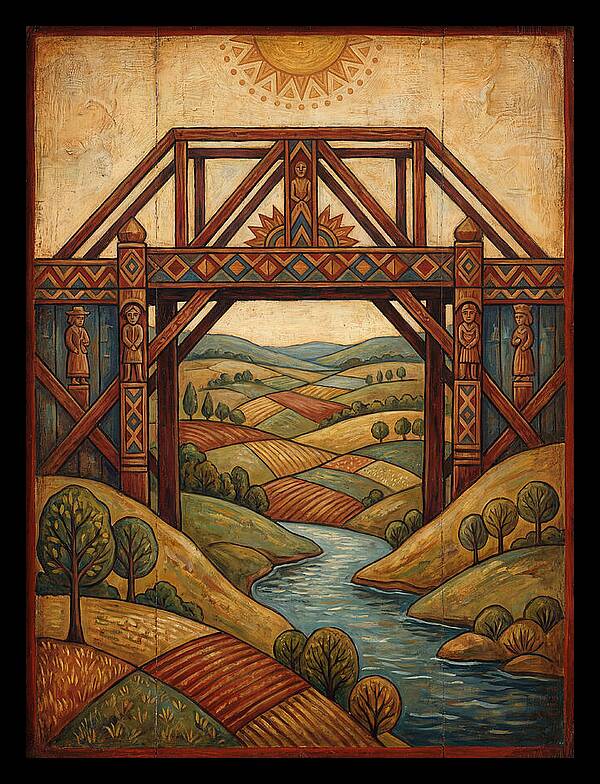 Wooden Bridge Over Serene Landscape