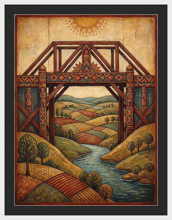 Wooden Bridge Over Serene Landscape