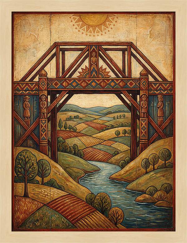 Wooden Bridge Over Serene Landscape