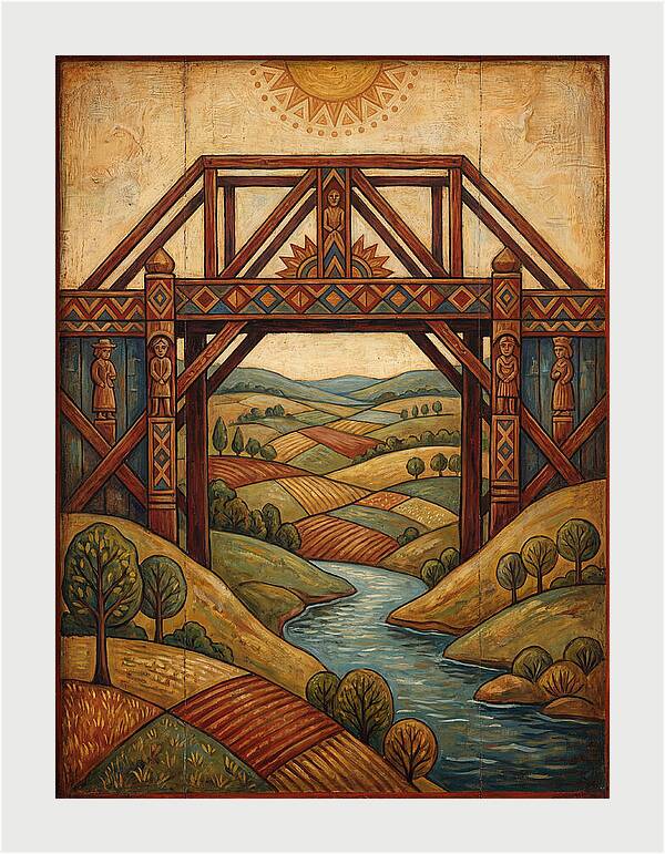 Wooden Bridge Over Serene Landscape