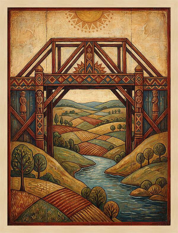 Wooden Bridge Over Serene Landscape