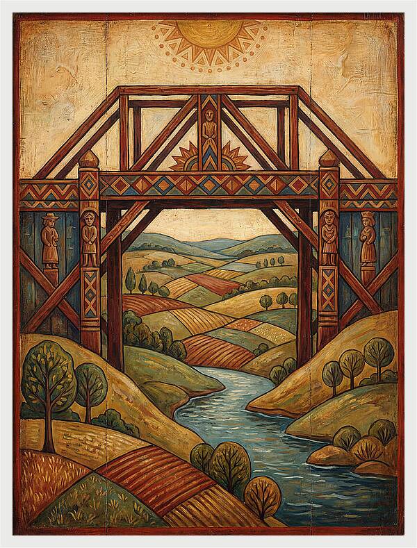 Wooden Bridge Over Serene Landscape
