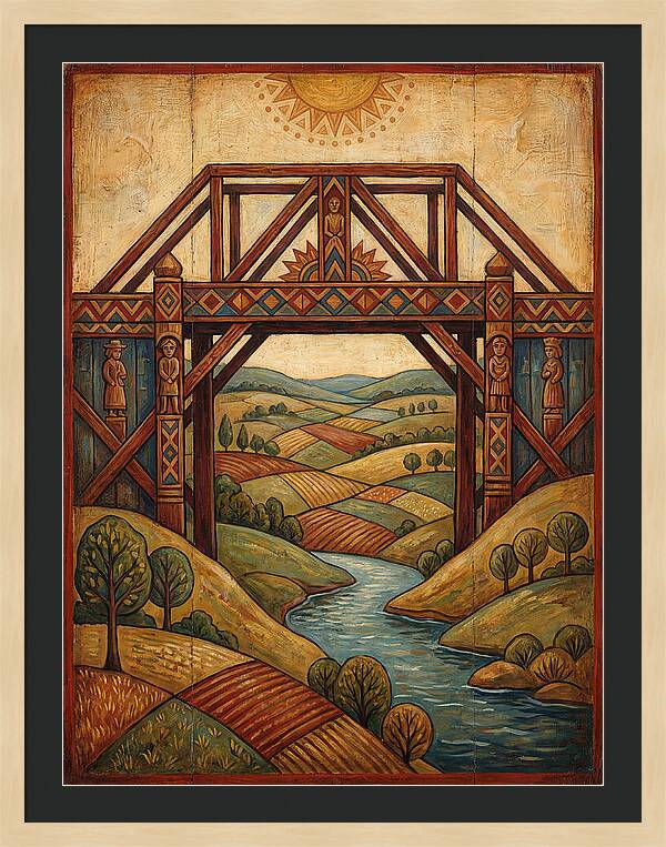 Wooden Bridge Over Serene Landscape