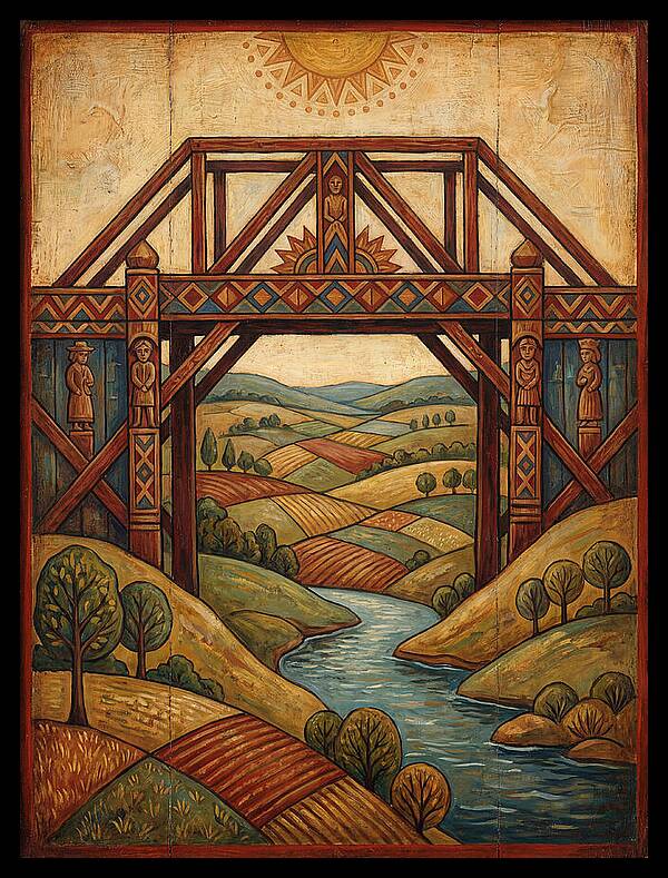 Wooden Bridge Over Serene Landscape