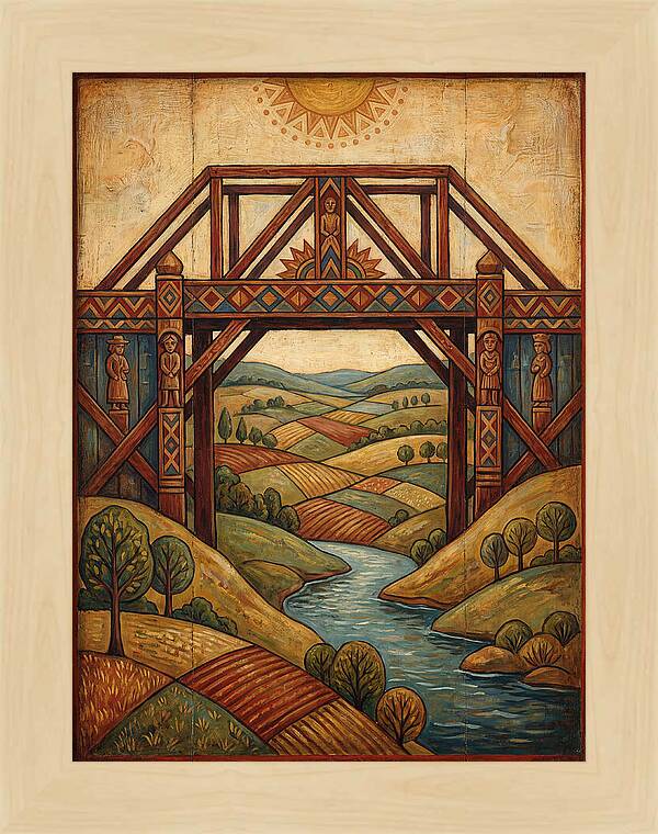 Wooden Bridge Over Serene Landscape