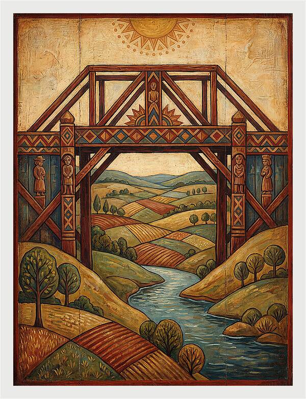 Wooden Bridge Over Serene Landscape