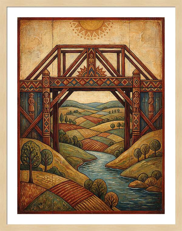 Wooden Bridge Over Serene Landscape