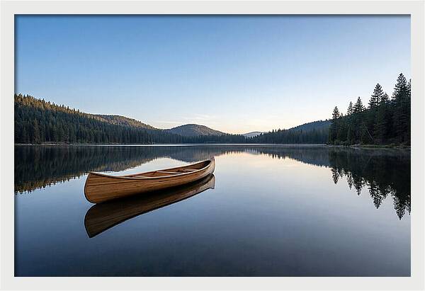 Wooden Canoe On Still Lake