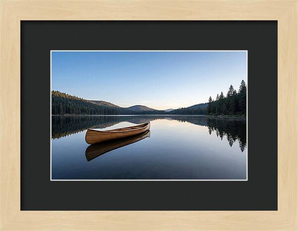 Wooden Canoe On Still Lake