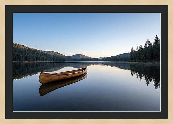 Wooden Canoe On Still Lake